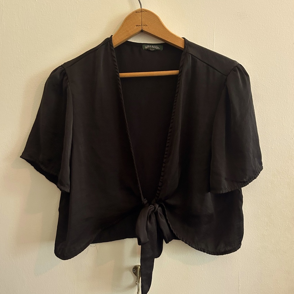 Cute Black Tie-Front Top